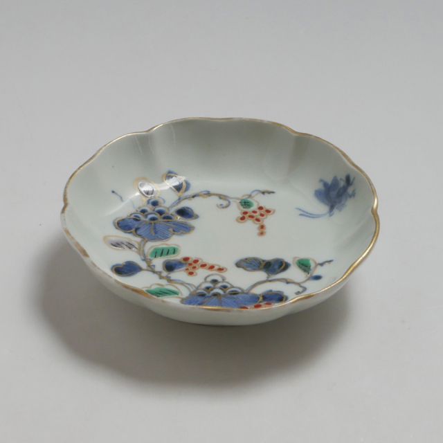径10.9cm 小皿／豆皿 色絵 「葡萄・虫」文 江戸後期 5客セット