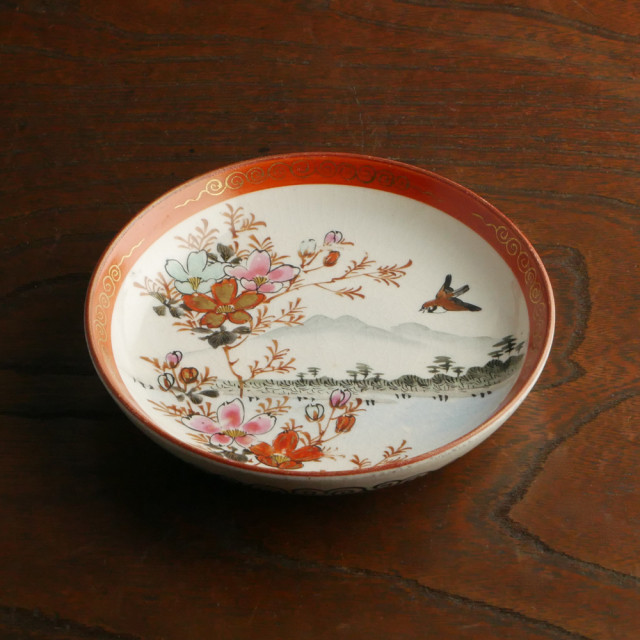 2009 九谷焼　色絵花鳥　皿　2客　時代物 2009 九谷焼 色絵花鳥 皿 2客 時代物