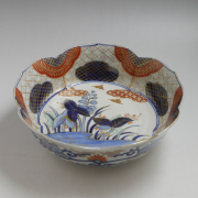 鉢 大鉢 色絵付け 赤絵 明治 大正 蛇の目 鳳凰 草文様 古伊万里 赤絵 金彩 染錦 柘榴図 大鉢 盛鉢 25cmサイズ 明治期 骨董