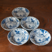 【古伊万里】幕末〜明治期 染付 竹文様 隅切角皿 5客揃え /豆皿 小皿 手塩皿 古伊万里 染錦 松竹梅文 隅切角皿 江戸後期 E1696 | iichi 日々