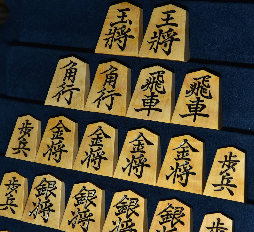将棋駒　蜂須賀作　菱湖書　杢　彫駒