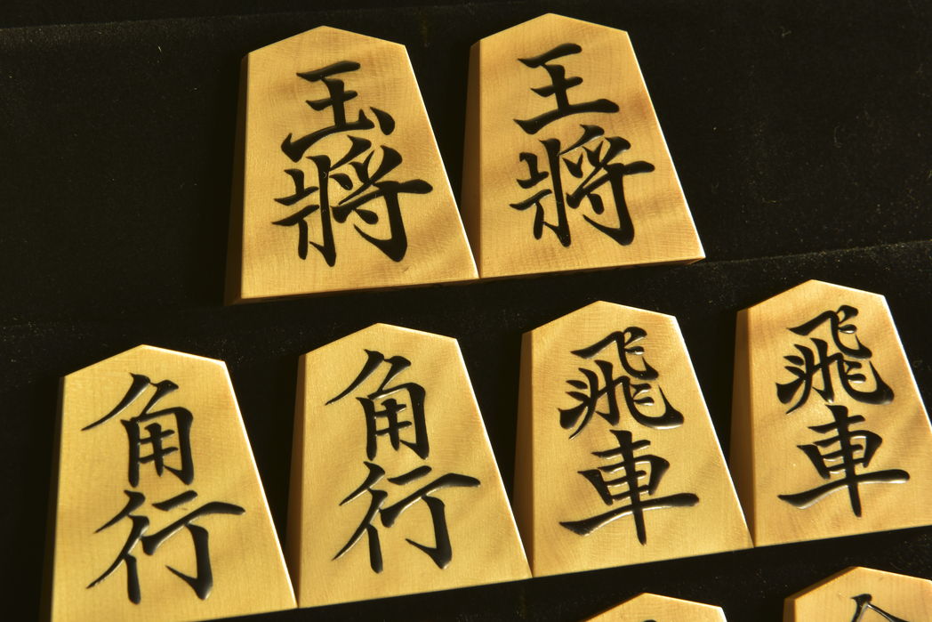 将棋駒　寛月作　巻菱湖　虎斑　盛揚　