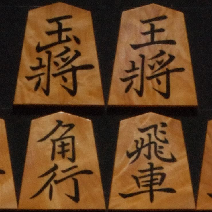 将棋駒　竹風作　根杢極上　彫埋　菱湖