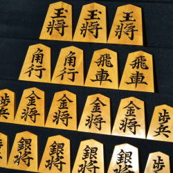 将棋駒　清峰作　淇州書　孔雀杢　彫駒