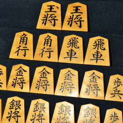 将棋駒　掬水作　半峯書　杢　盛揚