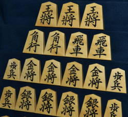 将棋駒　芳明作　菱湖書　彫駒　虎斑