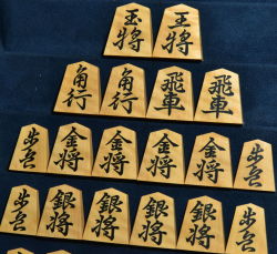 将棋駒　天竜作　王義之書　虎斑　彫埋