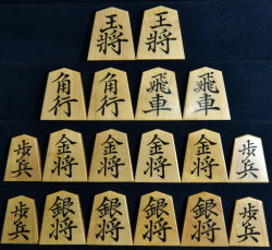 将棋駒　梢月作　菱湖書　彫埋