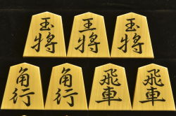 将棋駒　 富月作　王義之書　彫埋