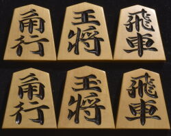 将棋駒 　剣心作　東陽書　彫駒