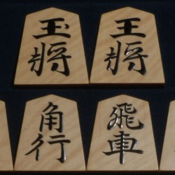 将棋駒　掬水作　源兵衛清安書　虎斑極上　盛揚