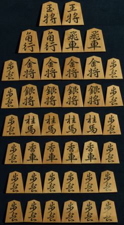将棋駒　寛月作　王義之　彫埋　