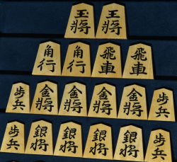 将棋駒　竹風作　彫埋　錦旗