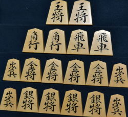 将棋駒　秀楽作　魚龍書　彫駒