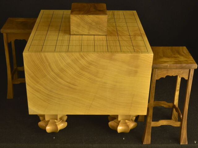 将棋盤 本榧6.4寸 島桑駒台駒箱 竹風作駒一式