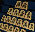将棋駒　隆月作　清安書　彫駒