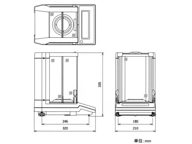分析用電子天びんXFRシリーズ外観寸法図