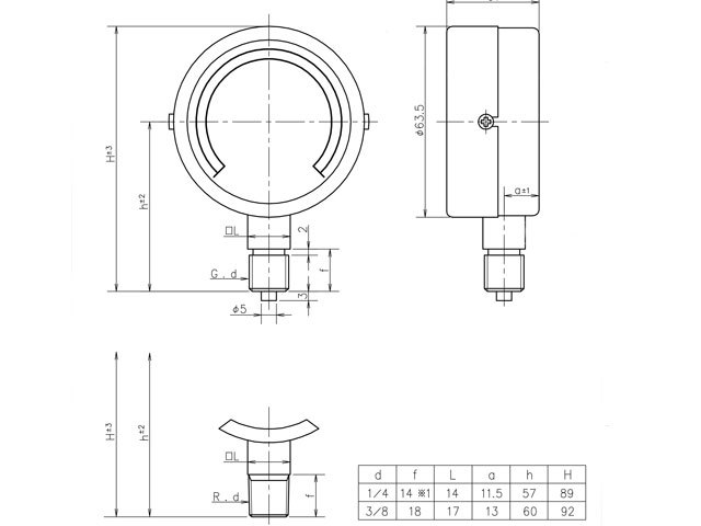 汎用型圧力計 HNT ATシリーズ 60φ 外観図　第一計器製作所