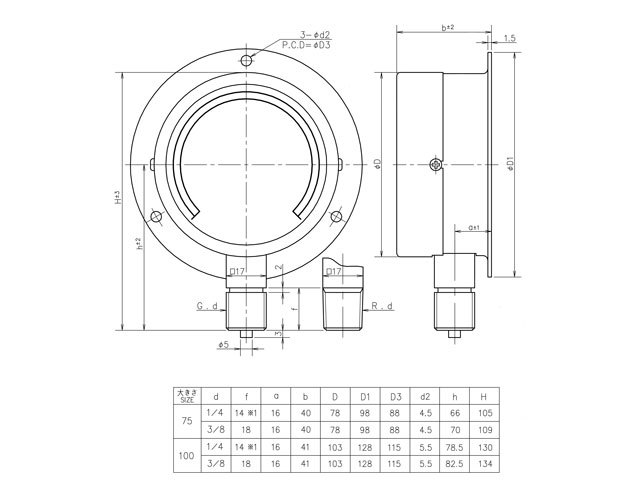 汎用型圧力計 HNT BTシリーズ 外観図　第一計器製作所