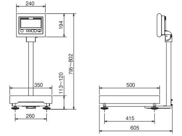 防水型デジタル卓上型台はかり DP-6701 外形寸法図