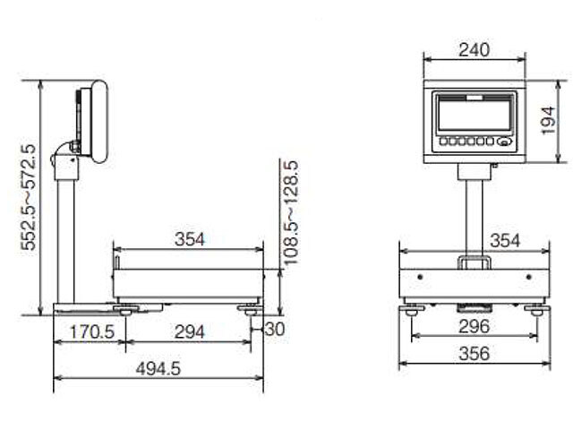 防水卓上型デジタル台はかり DP-6701L寸法図