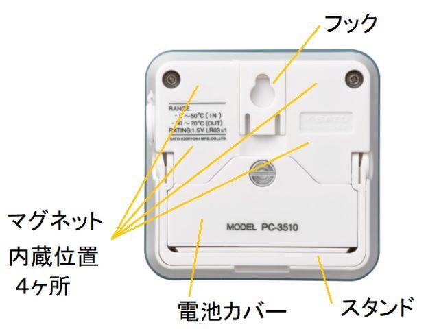 デジタル温度計 PC-3510 裏面