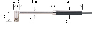 SK-1260シリーズ指示計用静止表面用センサ（90℃先端角度可変、中温）SK-S305K寸法