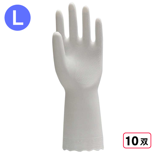 2004 天然ゴム手袋 中厚手 1P L ホワイト 10双
