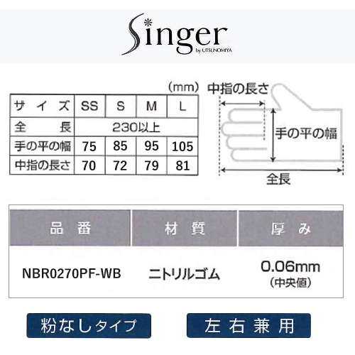 シンガーニトリル ウルトラライトPF ホワイト 3000枚（ニトリル手袋