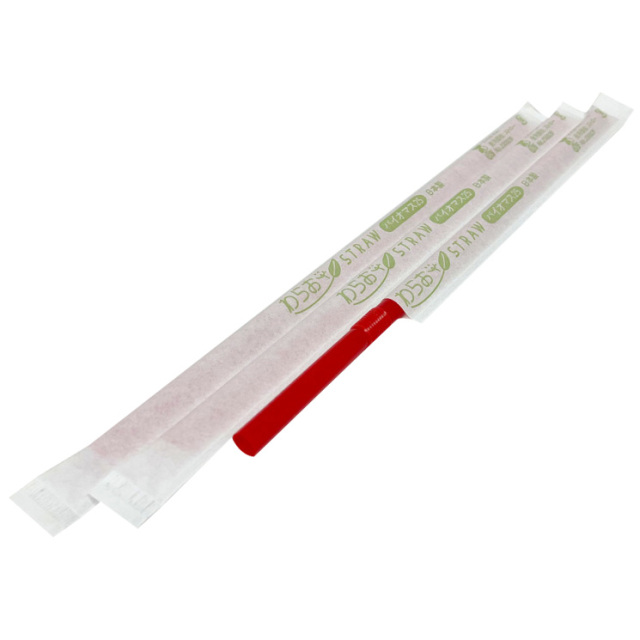 B446 わらおstrawバイオマス25 紙包装フレックスストロー6mm×210mm 赤 10000本