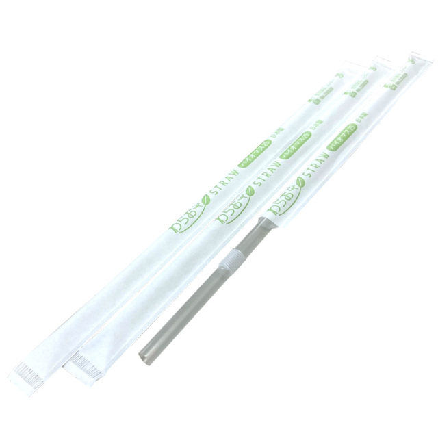 B452 わらおstrawバイオマス25 紙包装フレックスストロー6mm×210mm 透明 10000本