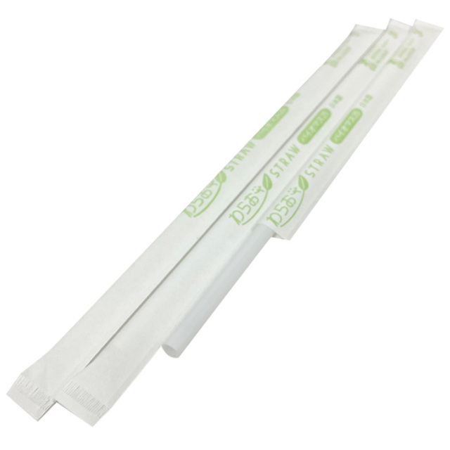 B469 わらおstrawバイオマス25 紙包装ストレートストロー6mm×210mm 白 500本