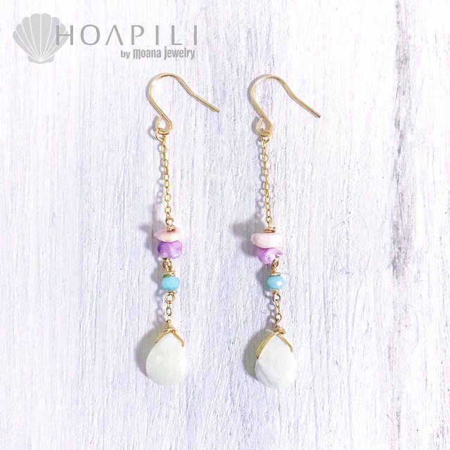 hp_p186　ドロップのマザーオブパールとシェルの14KGFロングピアス　tears of joy