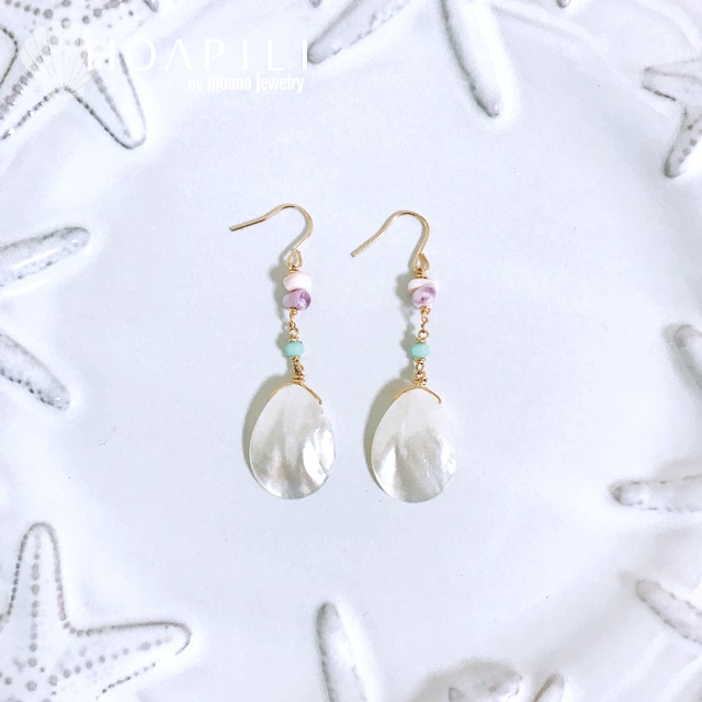 hp_p191　ドロップマザーオブパールの14KGFピアス　shiny drops