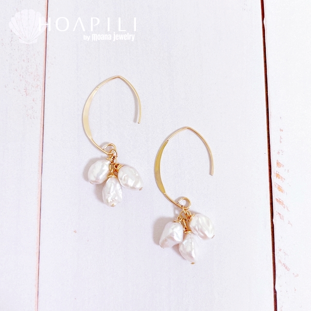 hp_p243　14KGF 淡水パール フックピアス　White Pearl