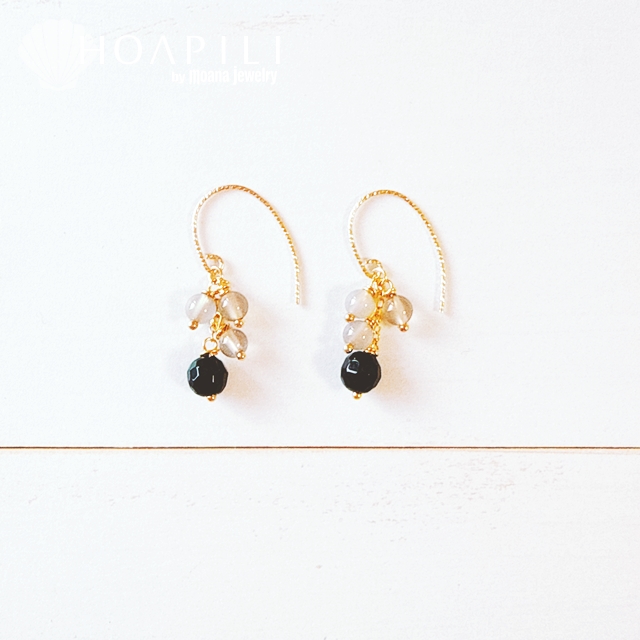 hp_p321 14KGF製 ブラックオニキス グレーオニキス ピアス Black Onyx×Gray Onyx