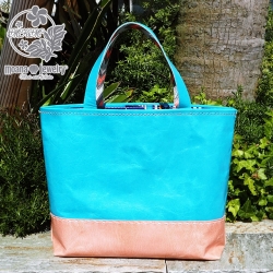 moana_mkmbg17　 moana jewelry限定　<MKM>　ハンドメイド 一点物  ブルー×ピンクレザー(本革)トートバッグ