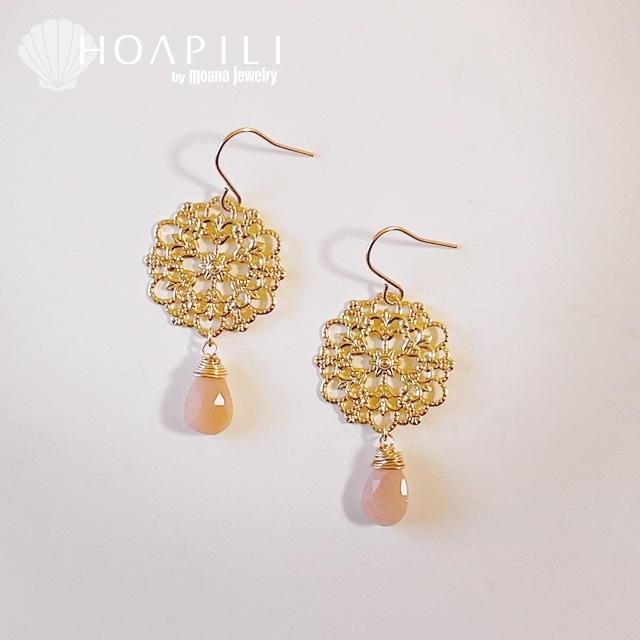 ご確認用　ピーチムーンストーン✢チャーム　14kgf ピーチムーンストーン チェーンリング ワイヤーラッピング 14kgf