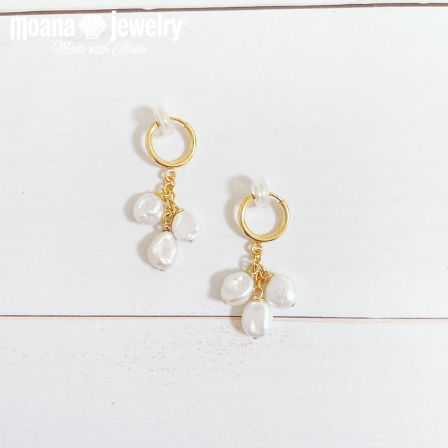 moana_he302　淡水パール  イヤリング　White Pearl