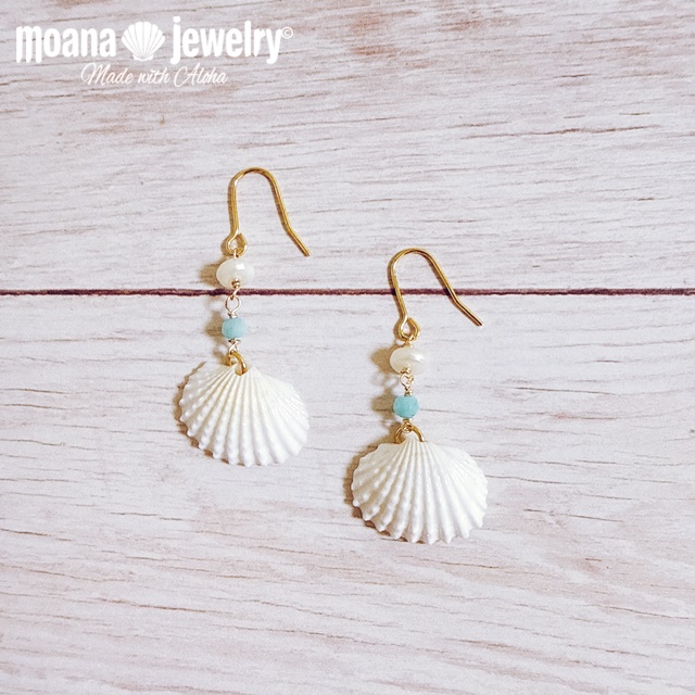moana_p358 フラワー 淡水パール カルセドニー シェル ピアス  Shell