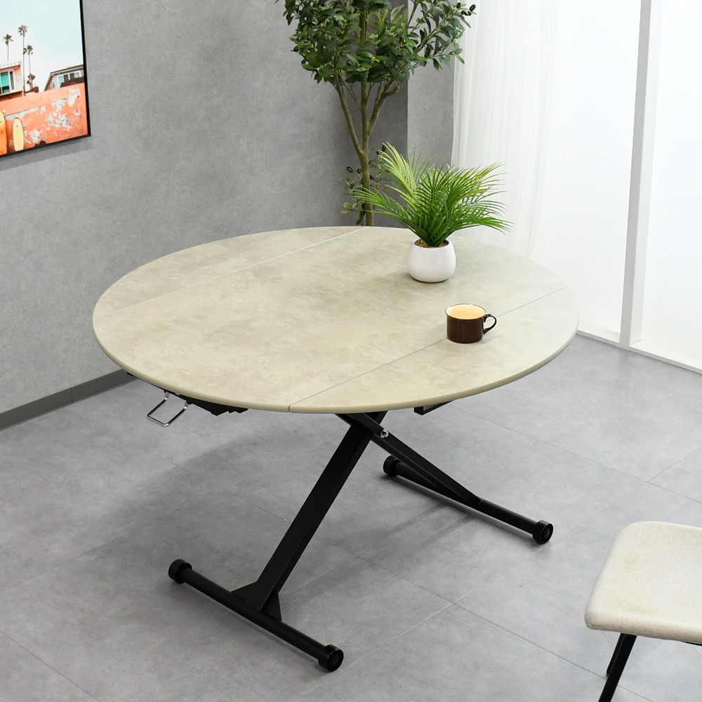 【アウトレット】3way昇降式テーブル 長方形 半円 丸形のおしゃれなリフトアップテーブル FG8M