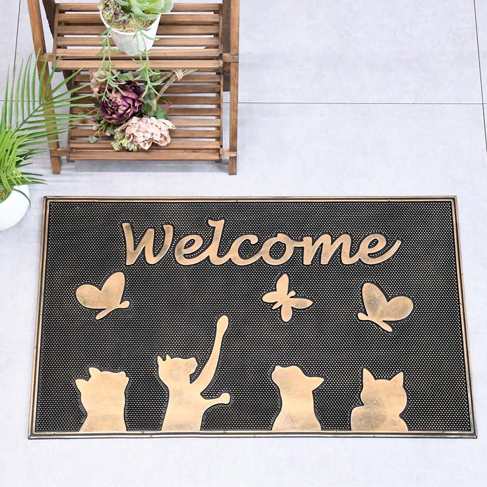 玄関マット ラバーマット 屋外 おしゃれ エントランスマット ドアマット 玄関 welcome ウェルカム ゴム 泥落とし 外 玄関ラバーマット 75×45cmタイプ 屋外用 ドアマット 猫 キャット cat