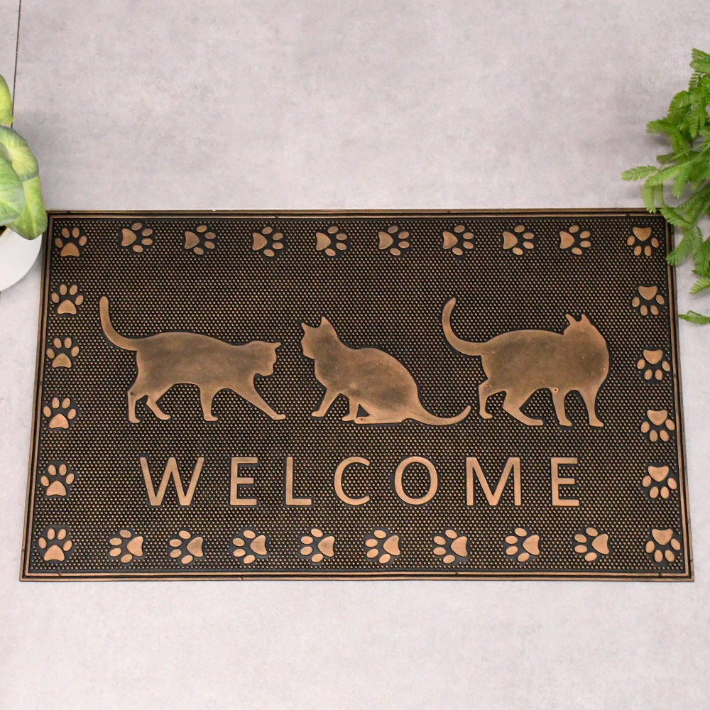 玄関マット ラバーマット 屋外 おしゃれ エントランスマット ドアマット 玄関 welcome ウェルカム ゴム 泥落とし 外 玄関ラバーマット 75×45cmタイプ 屋外用 ドアマット 猫 キャット cat