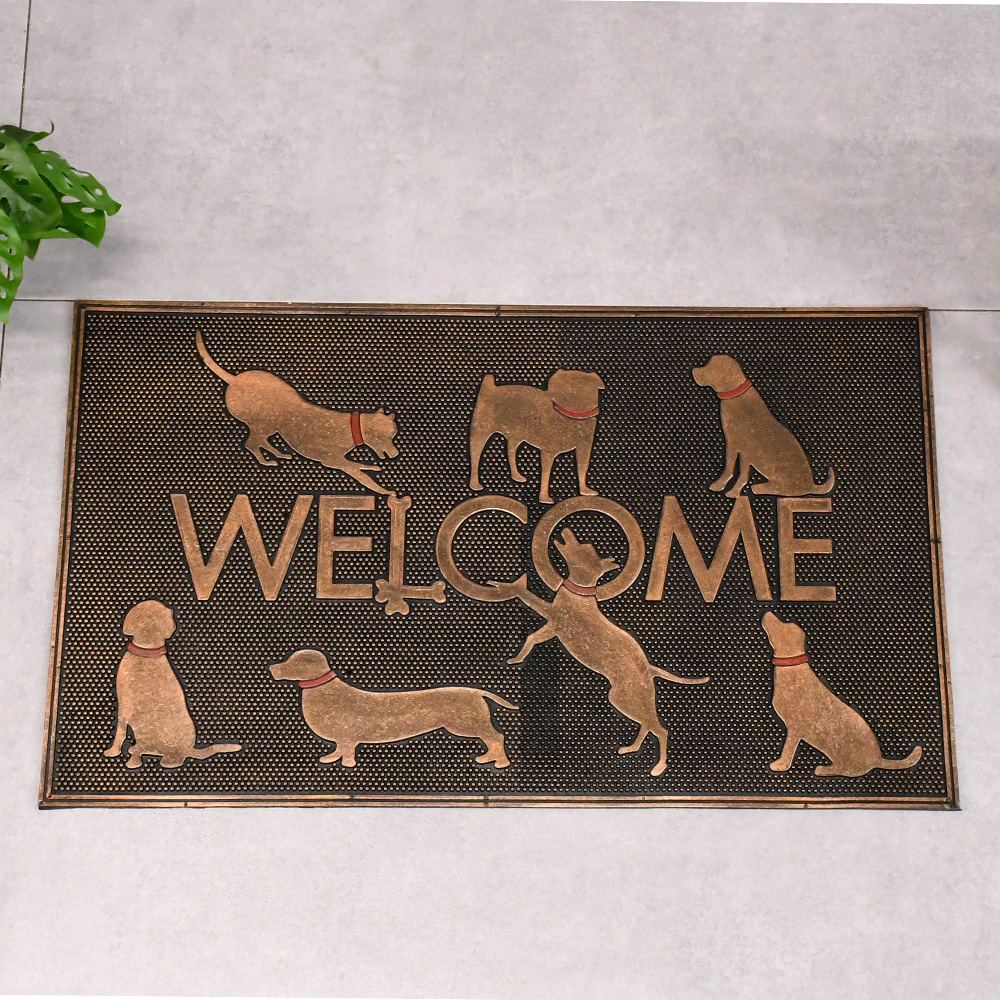 玄関マット ラバーマット 屋外 おしゃれ エントランスマット ドアマット 玄関 welcome ウェルカム ゴム 泥落とし 外 玄関ラバーマット 75×45cmタイプ 屋外用 ドアマット 犬 ドッグ dog