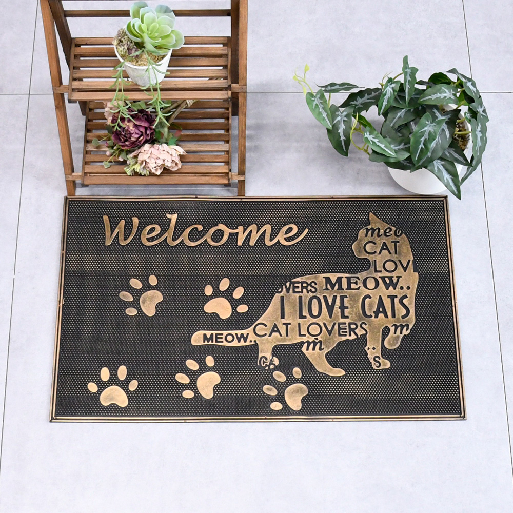 玄関マット ラバーマット 屋外 おしゃれ エントランスマット ドアマット 玄関 welcome ウェルカム ゴム 泥落とし 外 ヴィンテージ ブルックリン 玄関ラバーマット 75×45cmタイプ 屋外用 ドアマット 猫 キャット cat