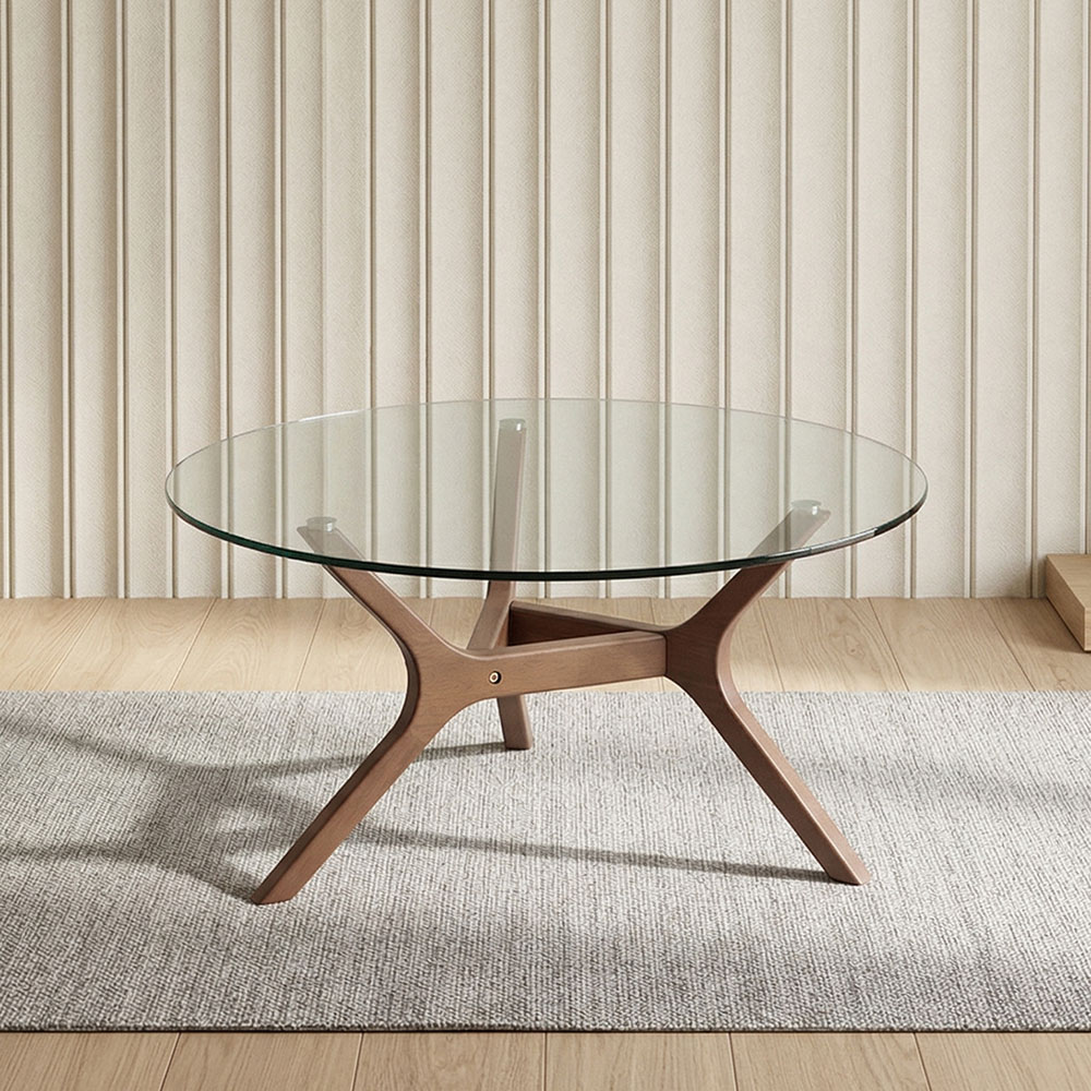 ローテーブル 丸  ガラス ウォールナット 無垢 北欧 OD7D [アウトレット:撮影品]
