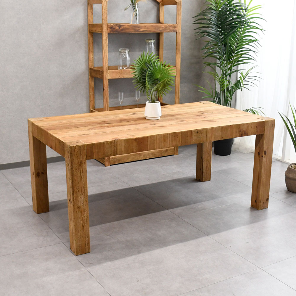 北欧ナチュラルスタイル古木リサイクルパイン160cm幅ダイニングテーブル