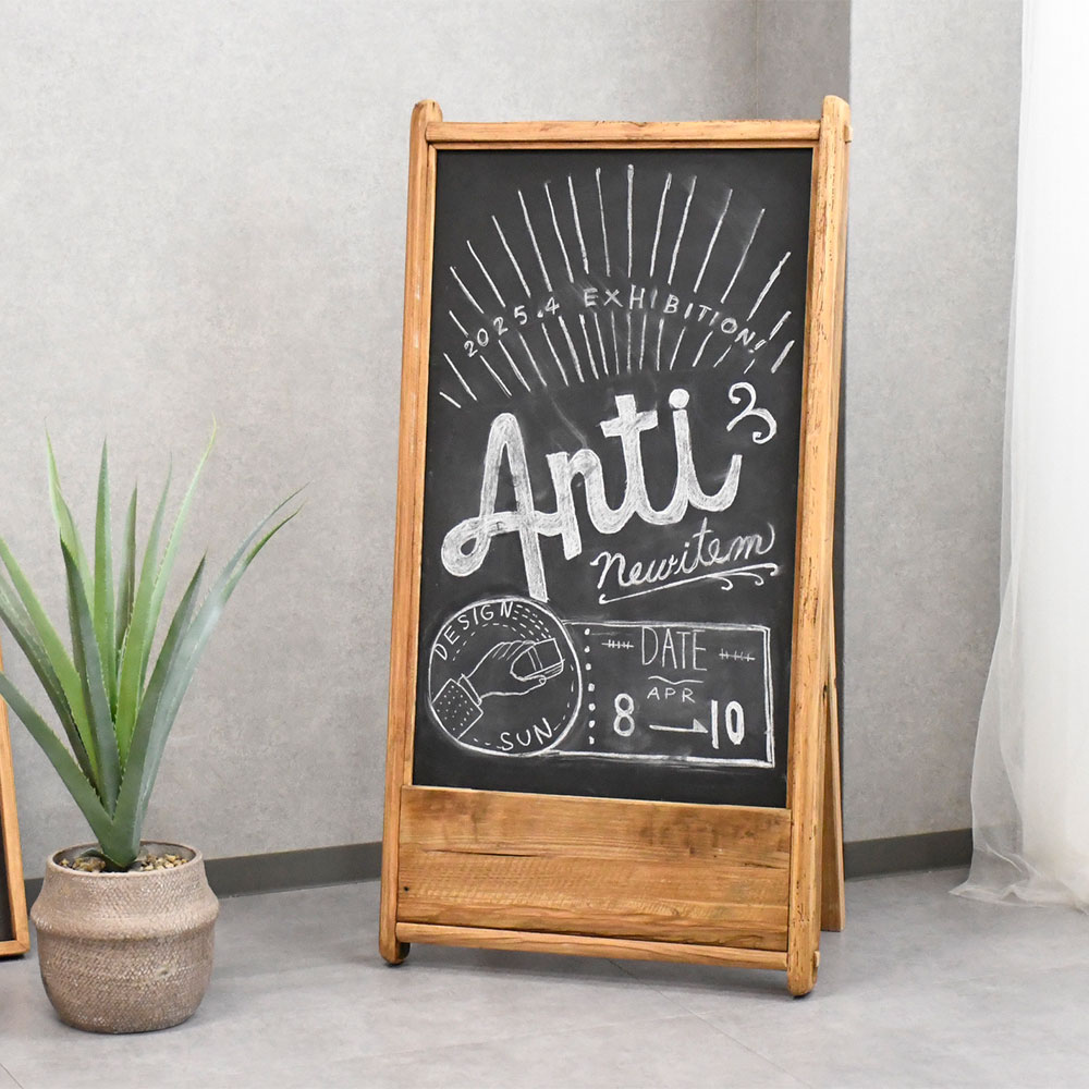 北欧ナチュラルスタイル古木リサイクルパインディスプレイ黒板 ボード 