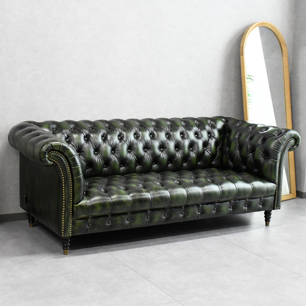 【アウトレット商品】チェスターフィールド 総革 ソファ 3人掛け