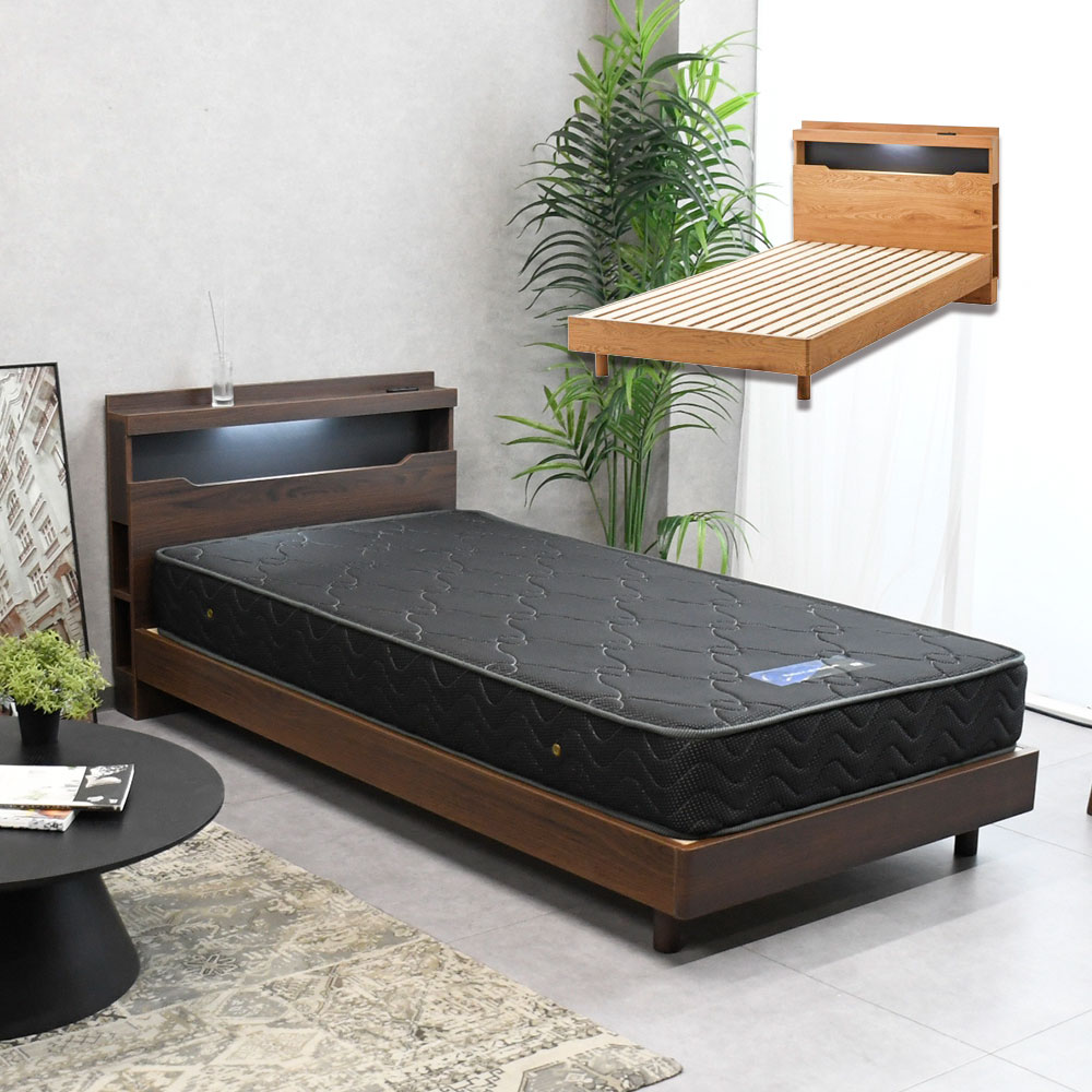 【3サイズ|2色】 3D木目のリアルなシートで北欧スタイルを演出！ シングル セミダブル ダブル ベッド マットレスなし フレーム